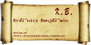 Kránicz Benjámin névjegykártya