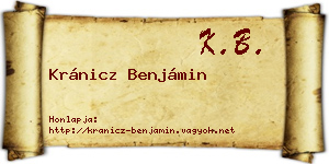 Kránicz Benjámin névjegykártya
